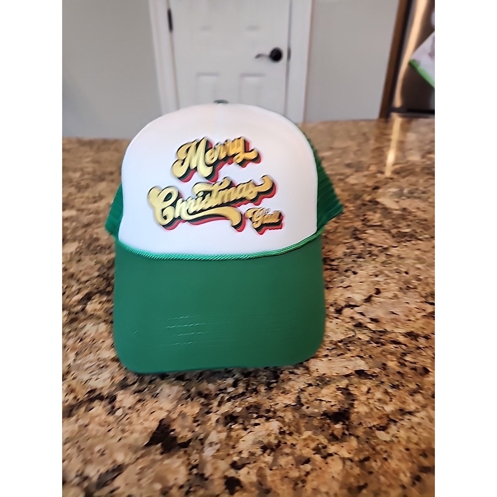 New Merry Christmas Y'all Trucker Mesh Snapback White Green Hat Cap